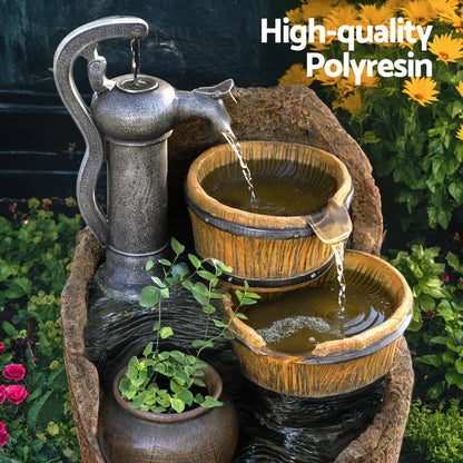 Gardeon Solar Fountain Water Feature Outdoor Cascading Hand Pump Design 80CM - Mekamart Australia