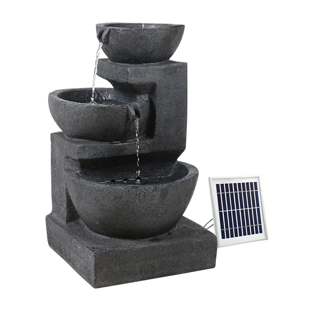 Gardeon Solar Water Feature Cascading Fountain 3-Tier Bowl LED Lights 60CM Blue - Mekamart Australia