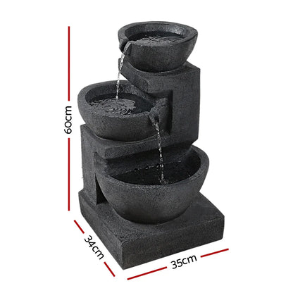 Gardeon Solar Water Feature Cascading Fountain 3-Tier Bowl LED Lights 60CM Blue - Mekamart Australia