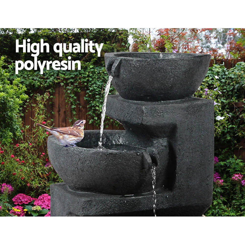 Gardeon Solar Water Feature Cascading Fountain 3-Tier Bowl LED Lights 60CM Blue - Mekamart Australia