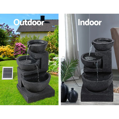 Gardeon Solar Water Feature Cascading Fountain 3-Tier Bowl LED Lights 60CM Blue - Mekamart Australia