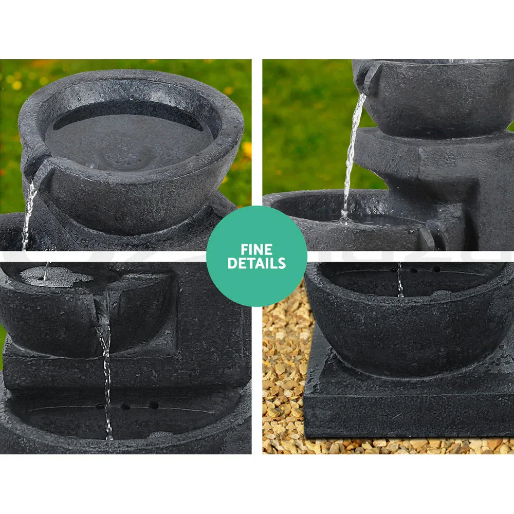 Gardeon Solar Water Feature Cascading Fountain 3-Tier Bowl LED Lights 60CM Blue - Mekamart Australia