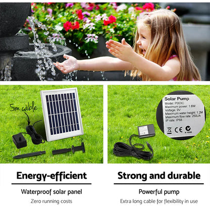 Gardeon Solar Water Feature Cascading Fountain 3-Tier Bowl LED Lights 60CM Blue - Mekamart Australia