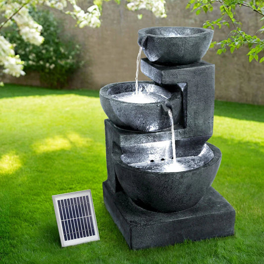 Gardeon Solar Water Feature Cascading Fountain 3-Tier Bowl LED Lights 60CM Blue - Mekamart Australia