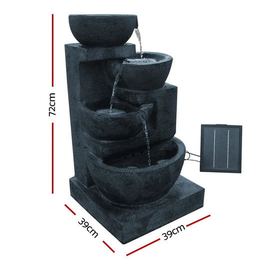 Gardeon Solar Water Feature Cascading Fountain 4-Tier Bowl LED Lights 72CM Blue - Mekamart Australia