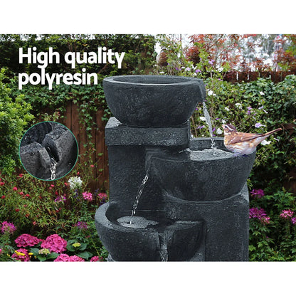Gardeon Solar Water Feature Cascading Fountain 4-Tier Bowl LED Lights 72CM Blue - Mekamart Australia
