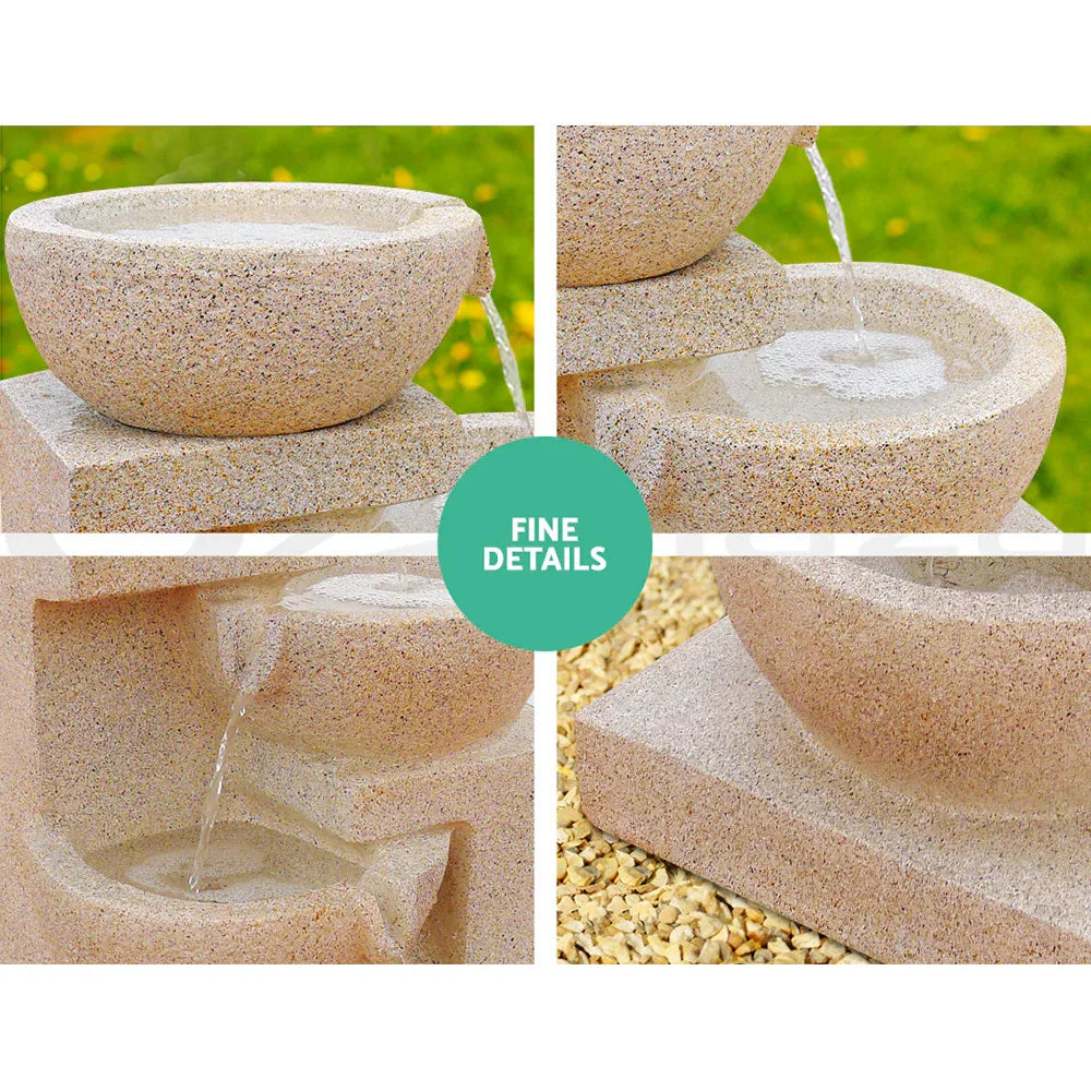 Gardeon Solar Water Feature Cascading Fountain 4-Tier Bowl LED Lights 72CM Sand - Mekamart Australia