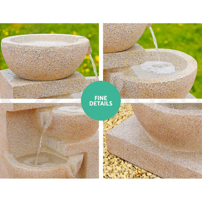 Gardeon Solar Water Feature Cascading Fountain 4-Tier Bowl LED Lights 72CM Sand - Mekamart Australia