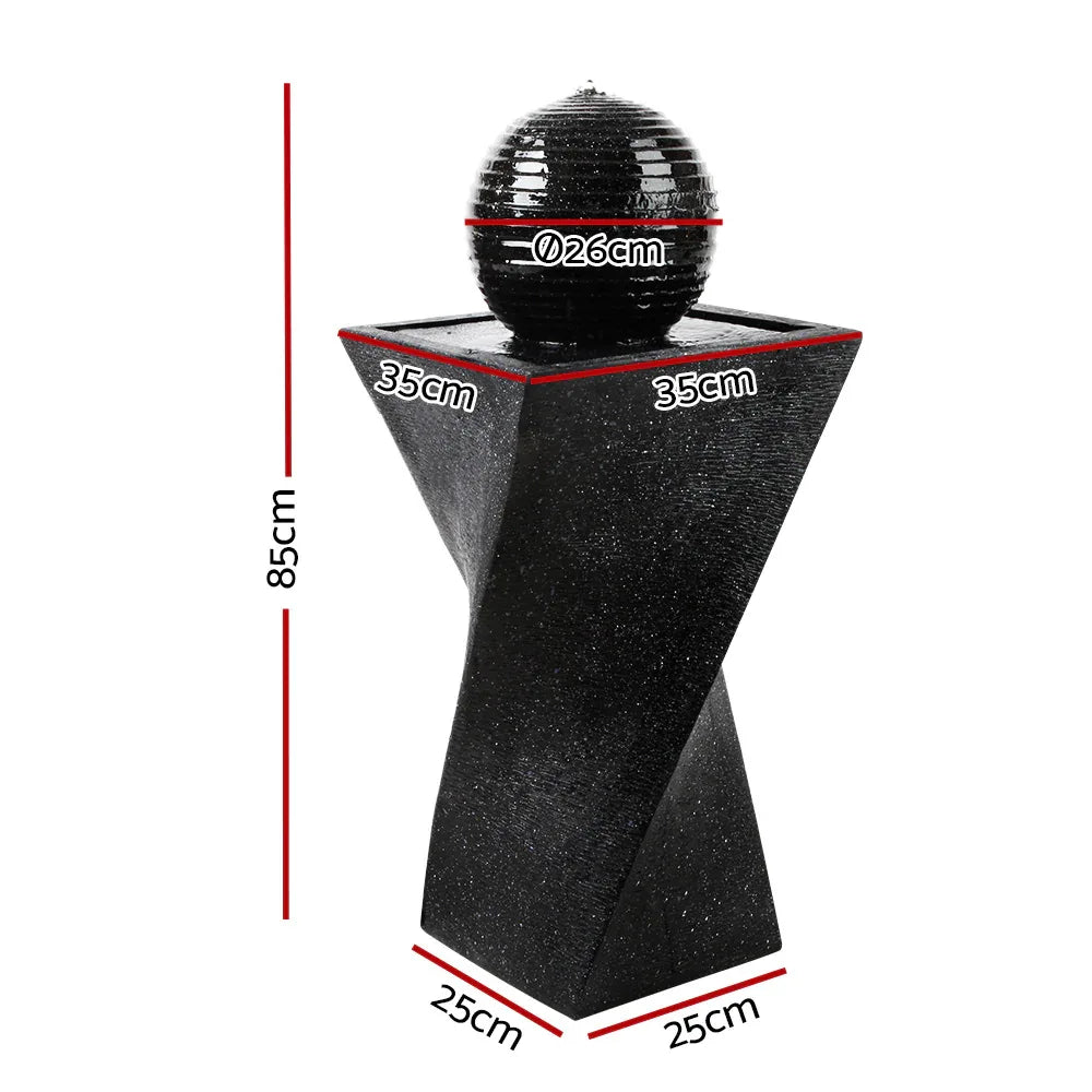Gardeon Solar Water Feature Twisted Fountain LED Light Bird Bath 85CM Black - Mekamart Australia