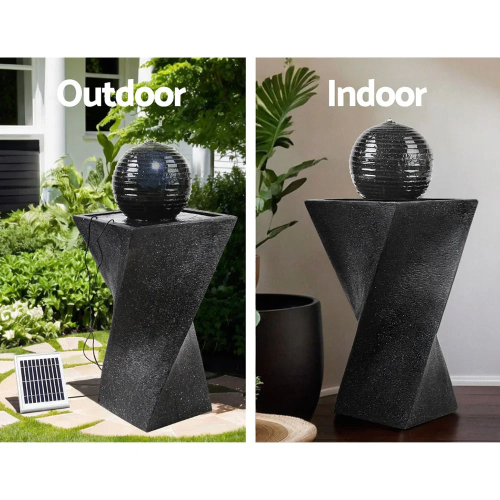 Gardeon Solar Water Feature Twisted Fountain LED Light Bird Bath 85CM Black - Mekamart Australia