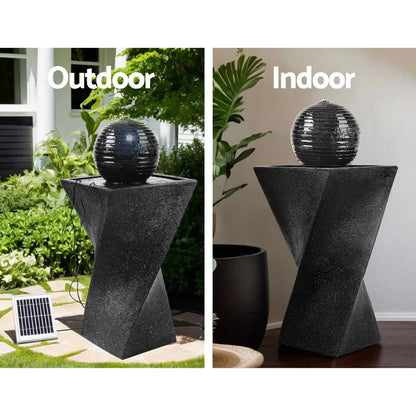 Gardeon Solar Water Feature Twisted Fountain LED Light Bird Bath 85CM Black - Mekamart Australia
