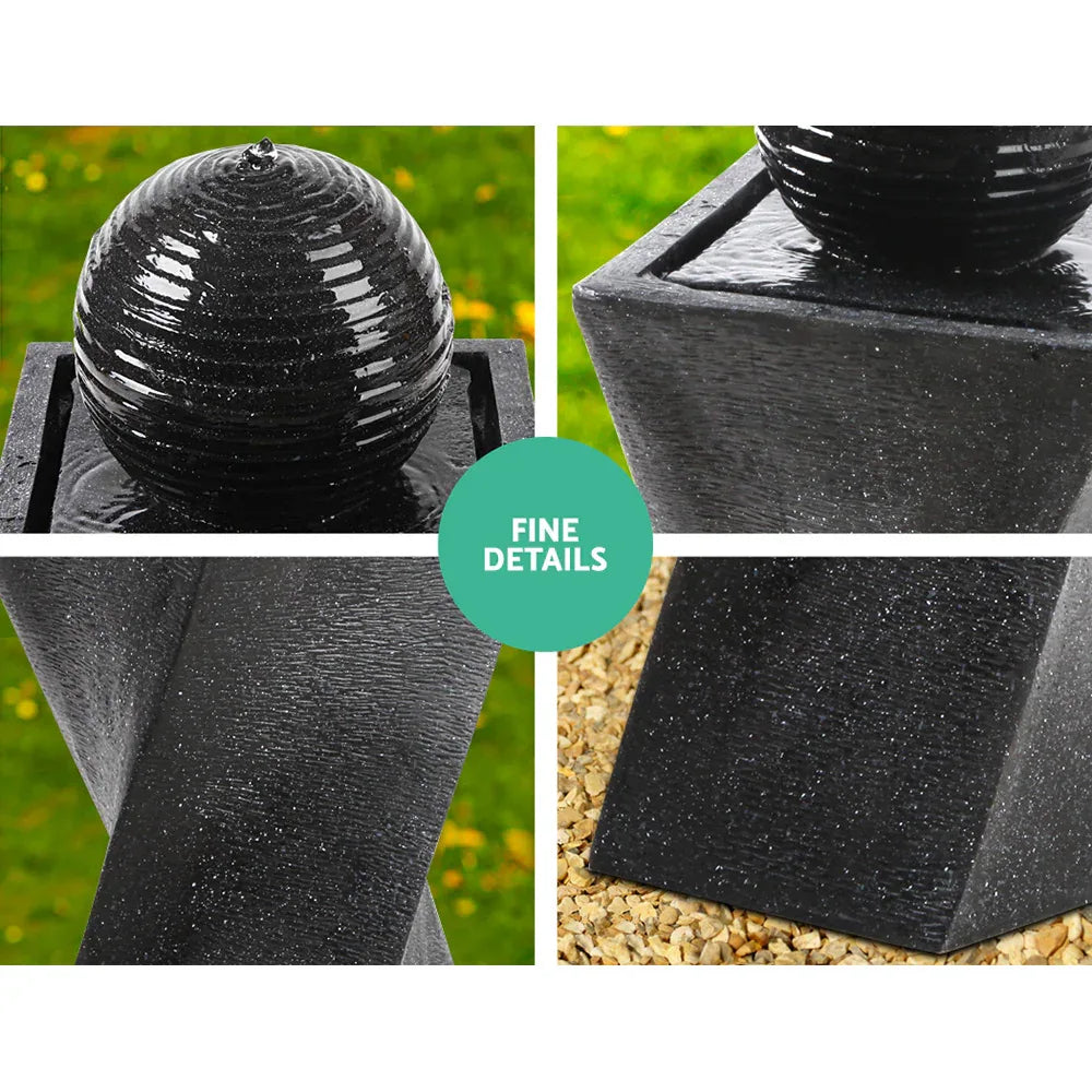 Gardeon Solar Water Feature Twisted Fountain LED Light Bird Bath 85CM Black - Mekamart Australia
