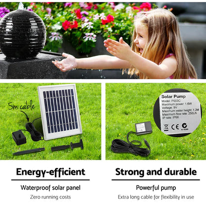 Gardeon Solar Water Feature Twisted Fountain LED Light Bird Bath 85CM Black - Mekamart Australia
