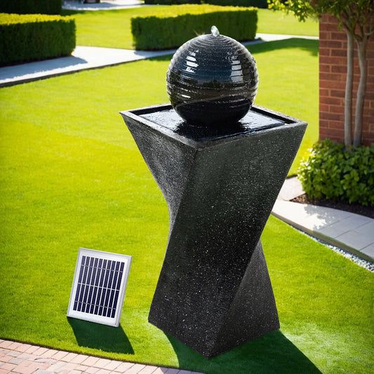 Gardeon Solar Water Feature Twisted Fountain LED Light Bird Bath 85CM Black - Mekamart Australia