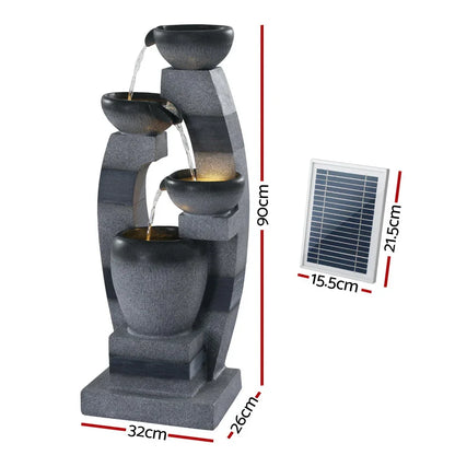 Gardeon Solar Fountain Water Feature Outdoor Fountain Indoor 3-Tier Bowl Cascading Grey - Mekamart Australia
