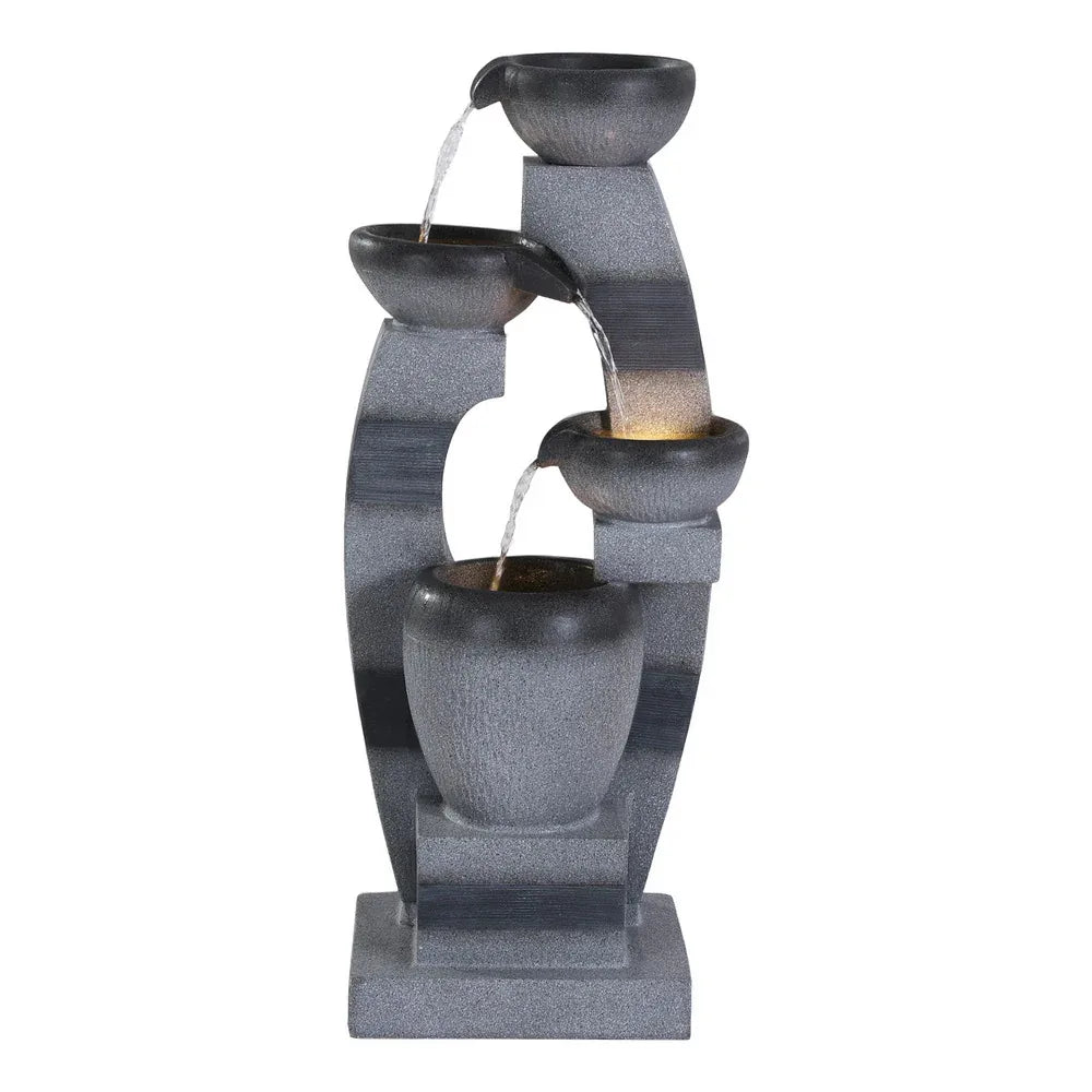 Gardeon Solar Fountain Water Feature Outdoor Fountain Indoor 3-Tier Bowl Cascading Grey - Mekamart Australia