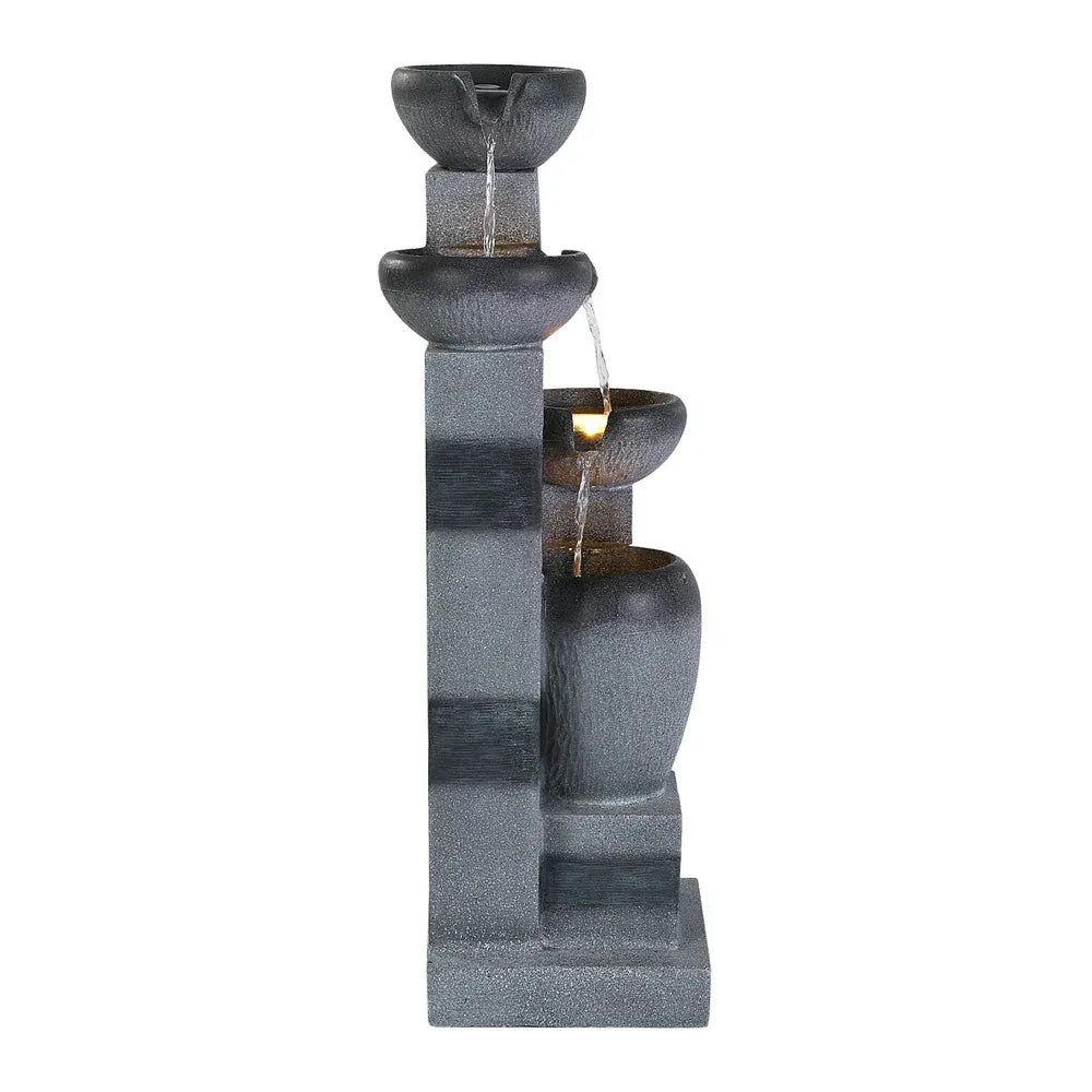 Gardeon Solar Fountain Water Feature Outdoor Fountain Indoor 3-Tier Bowl Cascading Grey - Mekamart Australia