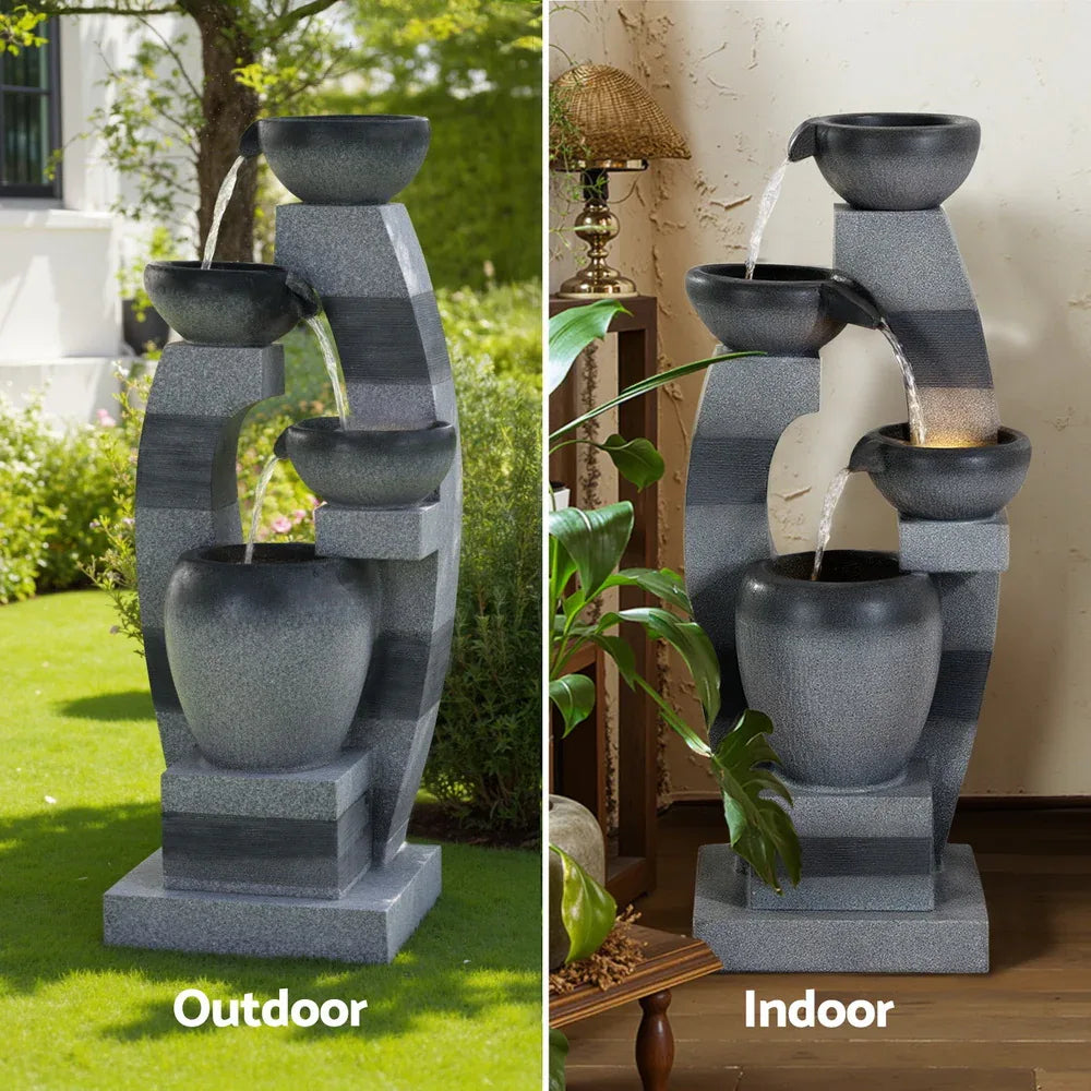 Gardeon Solar Fountain Water Feature Outdoor Fountain Indoor 3-Tier Bowl Cascading Grey - Mekamart Australia