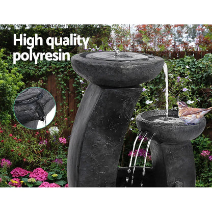Gardeon Solar Water Feature Cascading Fountain 3-Tier Mushroom LED Light 70CM - Mekamart Australia