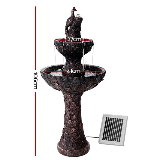 Gardeon Solar Water Feature Tier Fountain with Pump Kit Bird Bath 106CM Peacock - Mekamart Australia