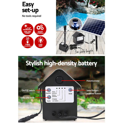 Gardeon Solar Pond Pump Submersible Water Fountain with Battery Kit LED Lights 6.6FT - Mekamart Australia