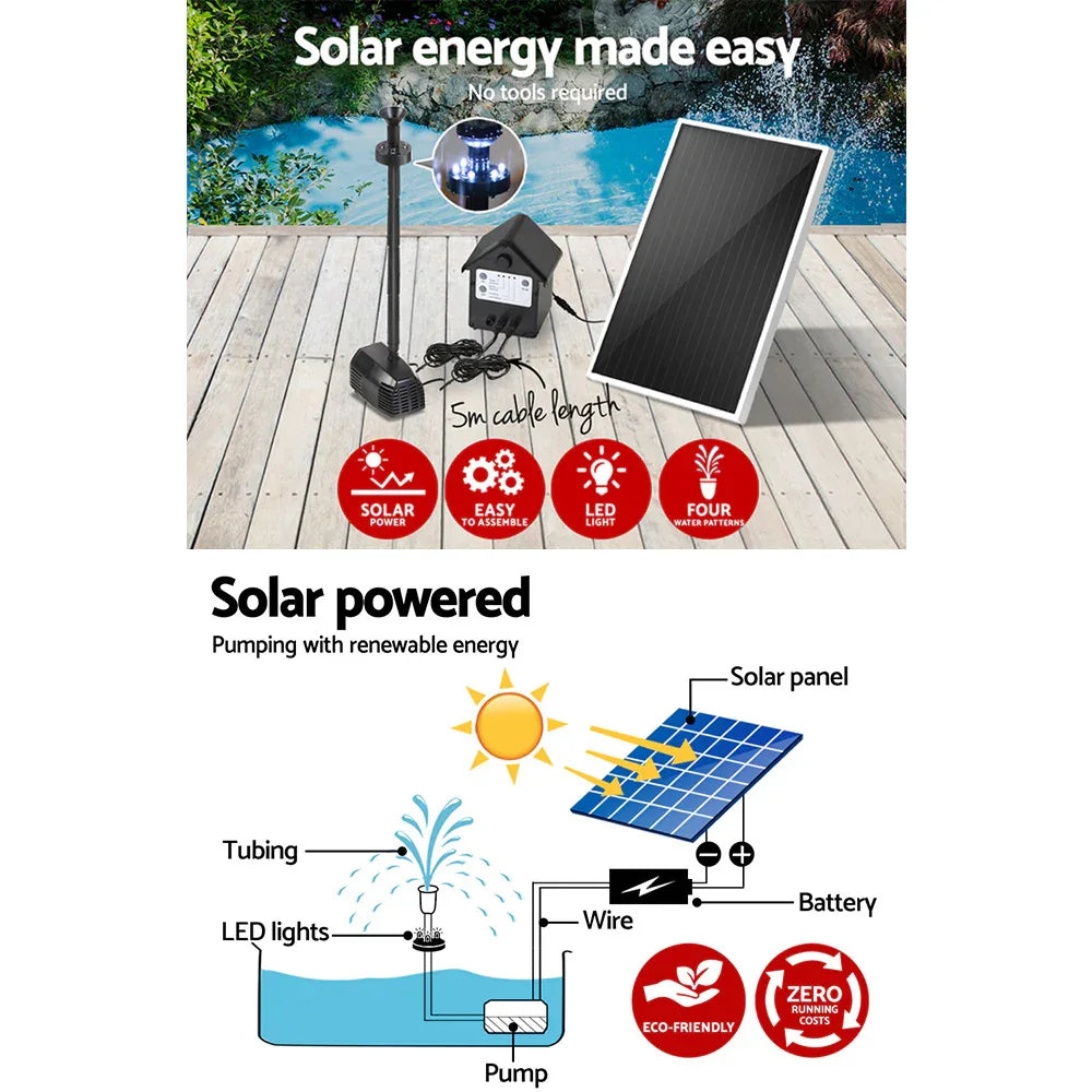 Gardeon Solar Pond Pump Submersible Water Fountain with Battery Kit LED Lights 4FT - Mekamart Australia