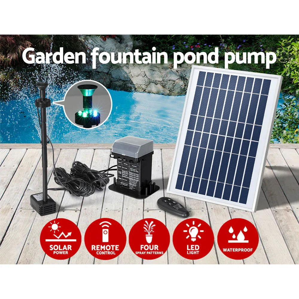 Gardeon Solar Pond Pump Submersible Fountain with Battery Kit LED Lights 5.2FT - Mekamart Australia