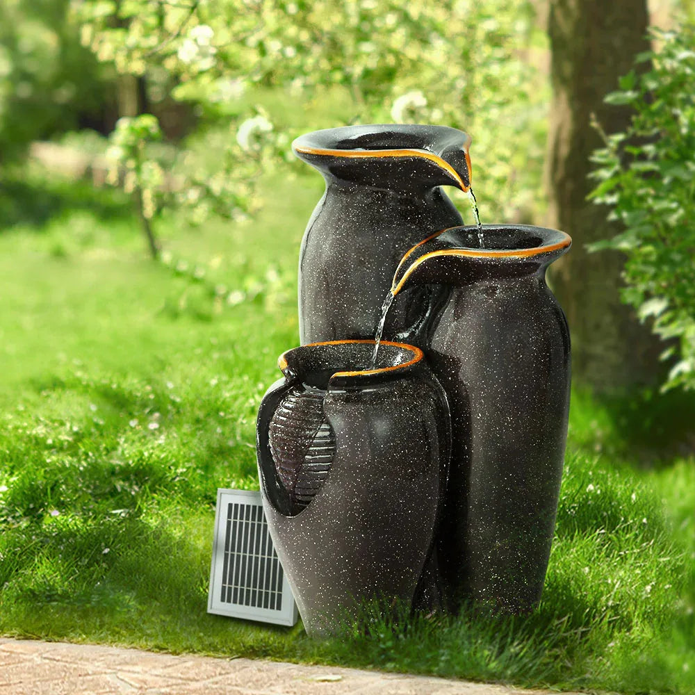 Gardeon Solar Fountain Water Fountain Feature Cascading Fountain LED Lights 76CM Grey - Mekamart Australia