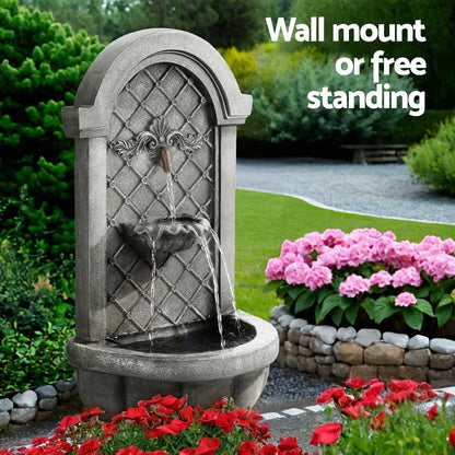 Gardeon Solar Fountain Water Feature Wall Mount Garden Fountains 80CM Grey - Mekamart Australia