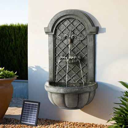 Gardeon Solar Fountain Water Feature Wall Mount Garden Fountains 80CM Grey - Mekamart Australia