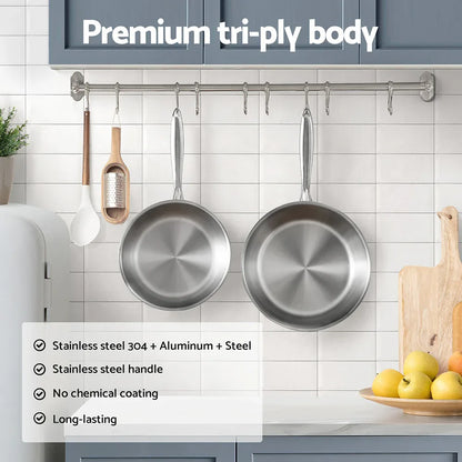 5-star Chef Frying Pan Stainless Steel Uncoated Twin Frypan Set 25/30cm Silver - Mekamart Australia