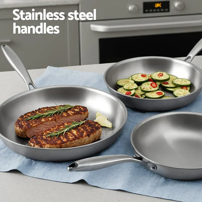 5-star Chef Frying Pan Stainless Steel Uncoated Twin Frypan Set 25/30cm Silver - Mekamart Australia