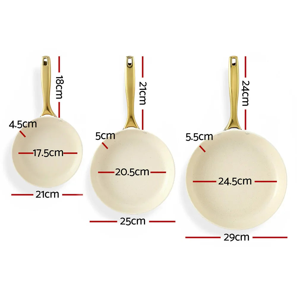 5-star Chef Frying Pan 3PCS Shades Frypan Set Ceramic Coating Multi Colour - Mekamart Australia