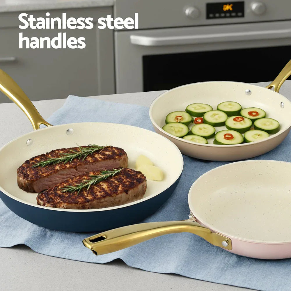 5-star Chef Frying Pan 3PCS Shades Frypan Set Ceramic Coating Multi Colour - Mekamart Australia