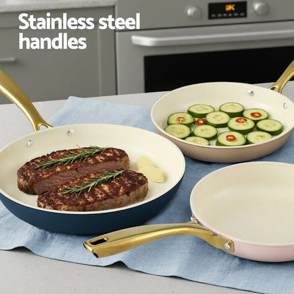 5-star Chef Frying Pan 3PCS Shades Frypan Set Ceramic Coating Multi Colour - Mekamart Australia