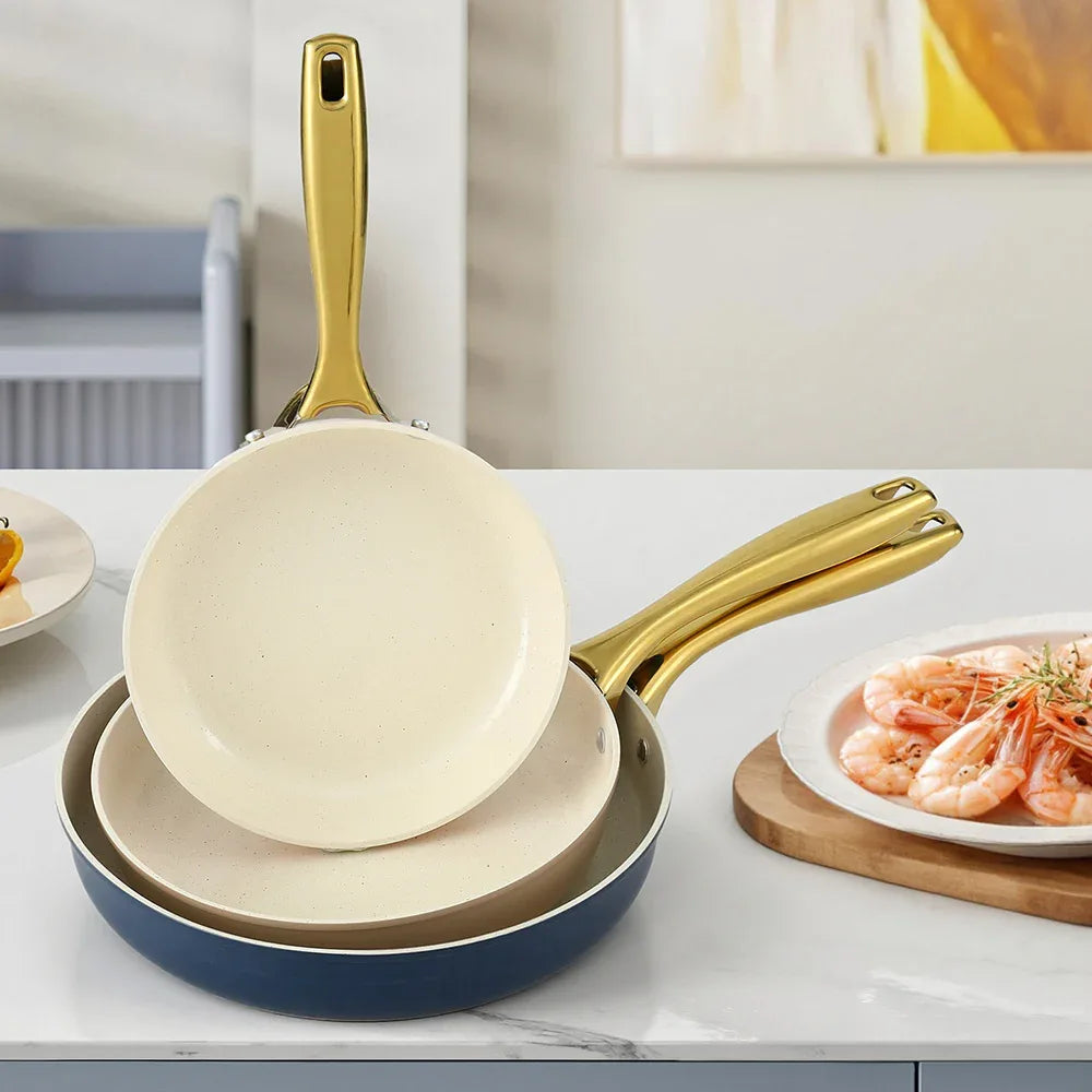 5-star Chef Frying Pan 3PCS Shades Frypan Set Ceramic Coating Multi Colour - Mekamart Australia