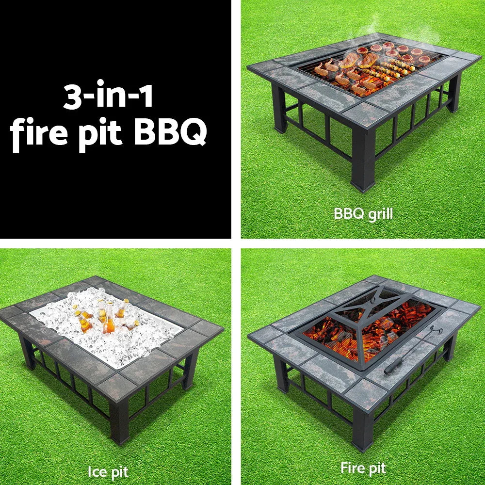 Grillz Fire Pit BBQ Grill Ice Bucket 3-In-1 Table - Mekamart Australia