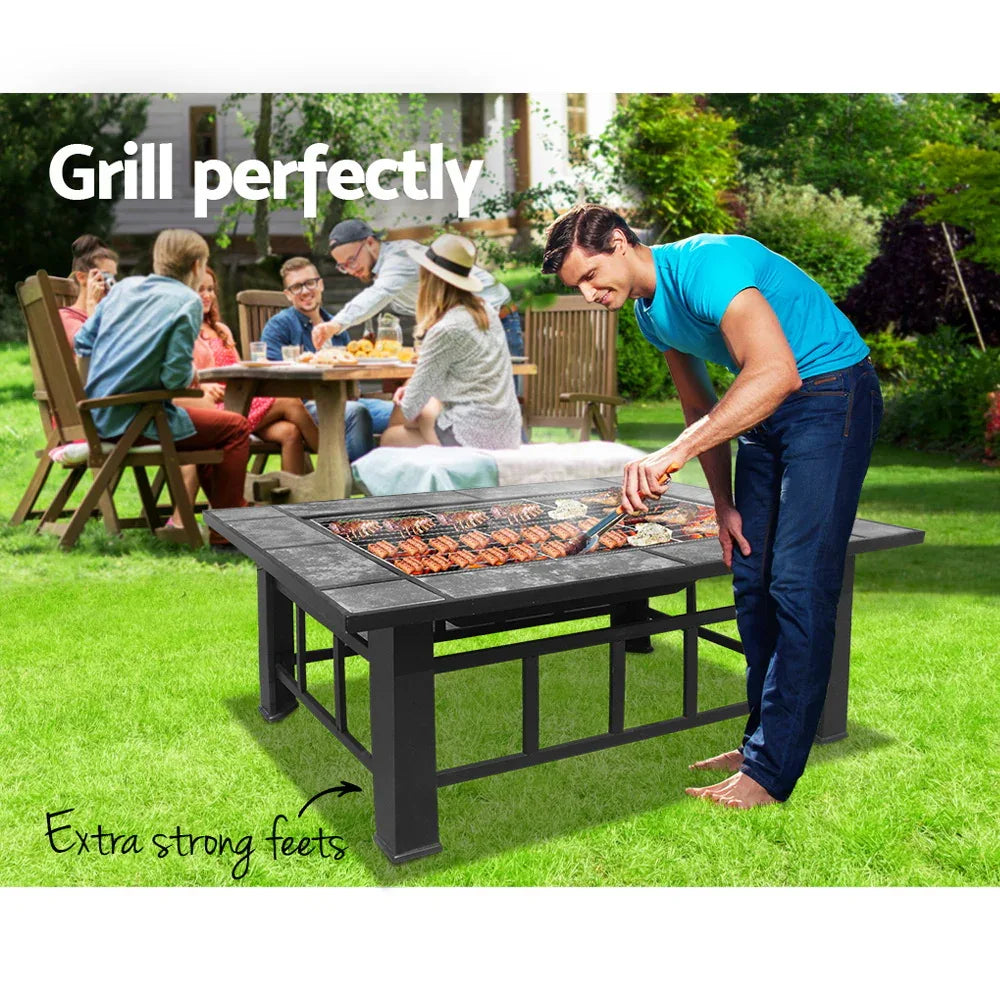 Grillz Fire Pit BBQ Grill Ice Bucket 3-In-1 Table - Mekamart Australia