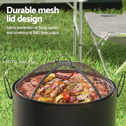 Grillz Fire Pit BBQ Portable Deep Bowl Outdoor Fireplace - Mekamart Australia