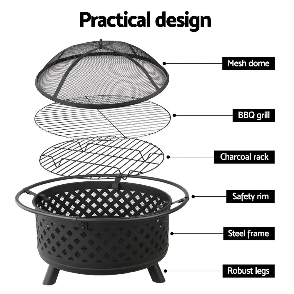 Grillz Fire Pit BBQ Grill 76cm - Mekamart Australia
