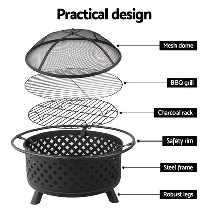 Grillz Fire Pit BBQ Grill 76cm - Mekamart Australia