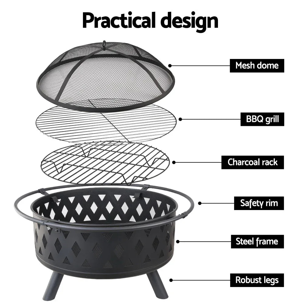 Grillz Fire Pit BBQ Grill 82cm - Mekamart Australia