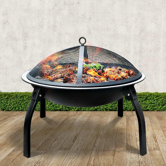 Fire Pit BBQ Charcoal Smoker Portable Outdoor Camping Pits Patio Fireplace 22" - Mekamart Australia