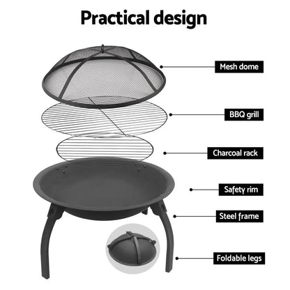 Fire Pit BBQ Charcoal Smoker Portable Outdoor Camping Pits Patio Fireplace 22" - Mekamart Australia