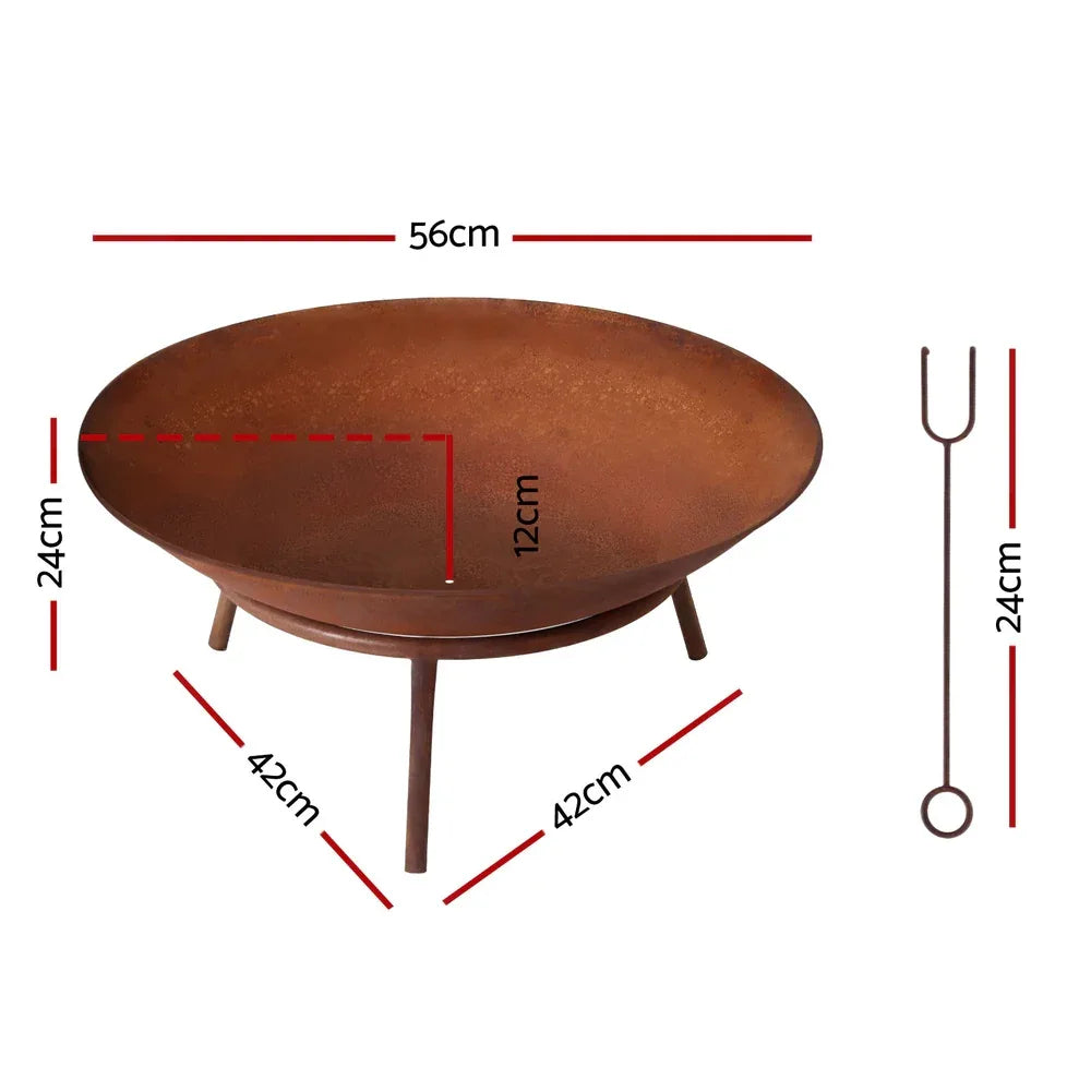 Grillz 56cm Fire Pit Iron Rustic Bowl Outdoor - Mekamart Australia