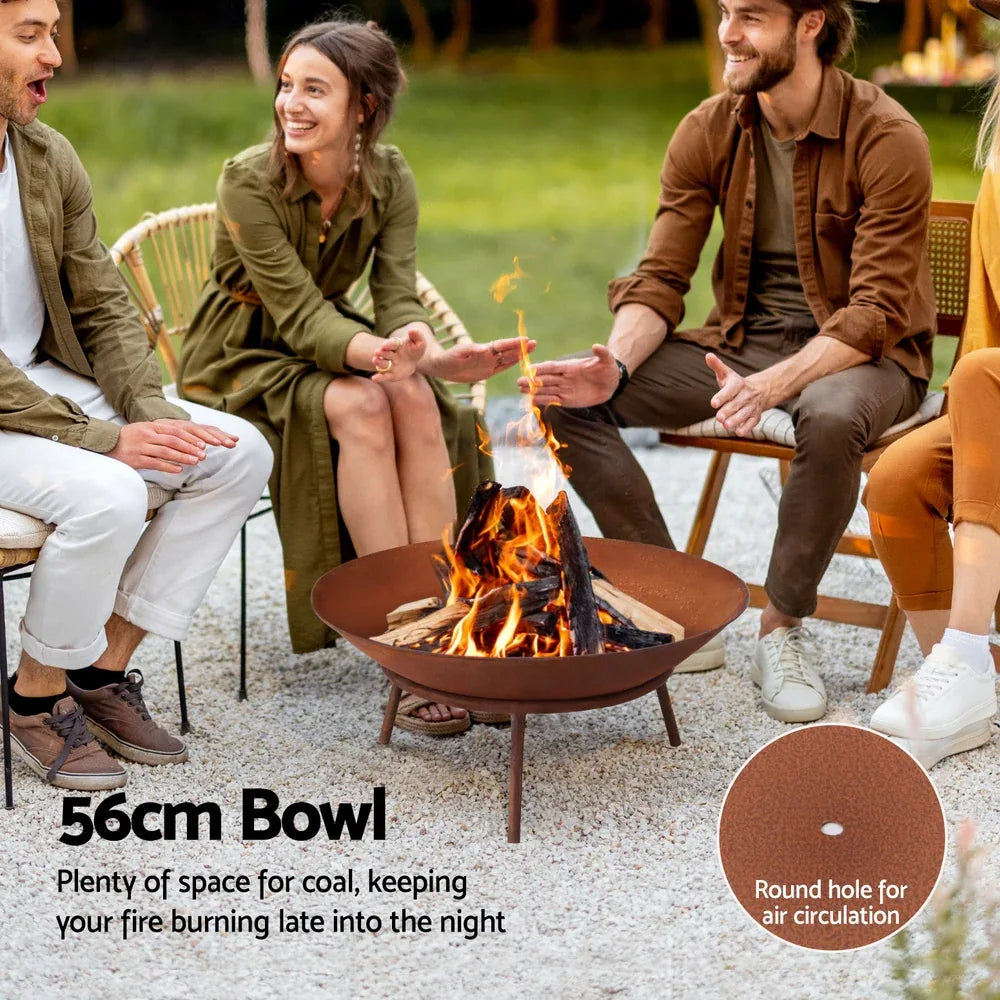 Grillz 56cm Fire Pit Iron Rustic Bowl Outdoor - Mekamart Australia