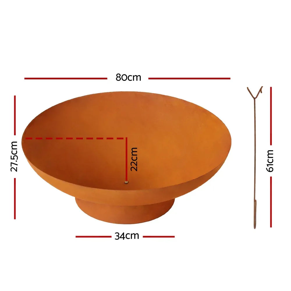 Grillz Fire Pit Iron Bowl 80cm Outdoor Patio Fireplace - Mekamart Australia