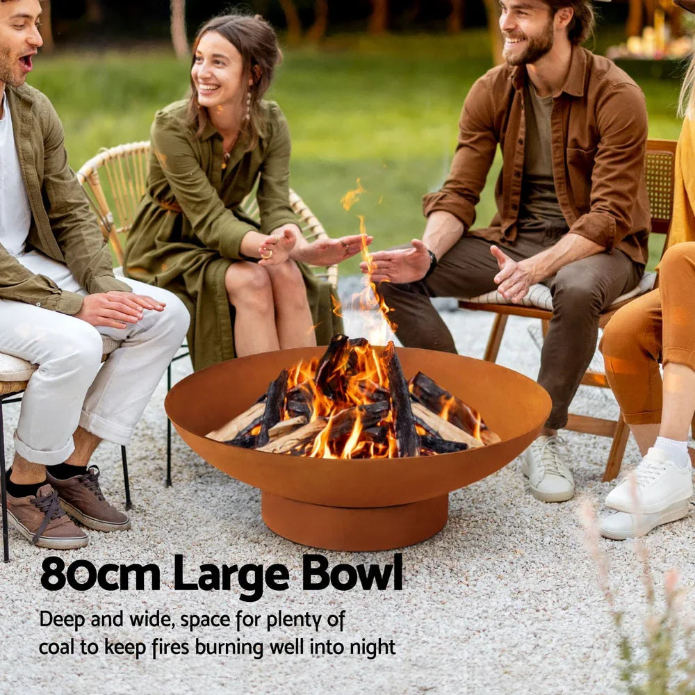 Grillz Fire Pit Iron Bowl 80cm Outdoor Patio Fireplace - Mekamart Australia