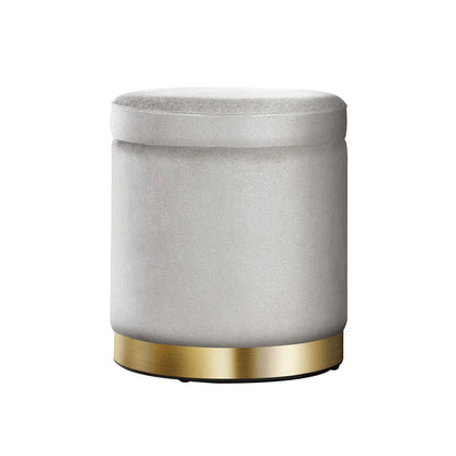 Artiss Ottoman Storage Foot Stool Round Velvet Grey - Mekamart Australia