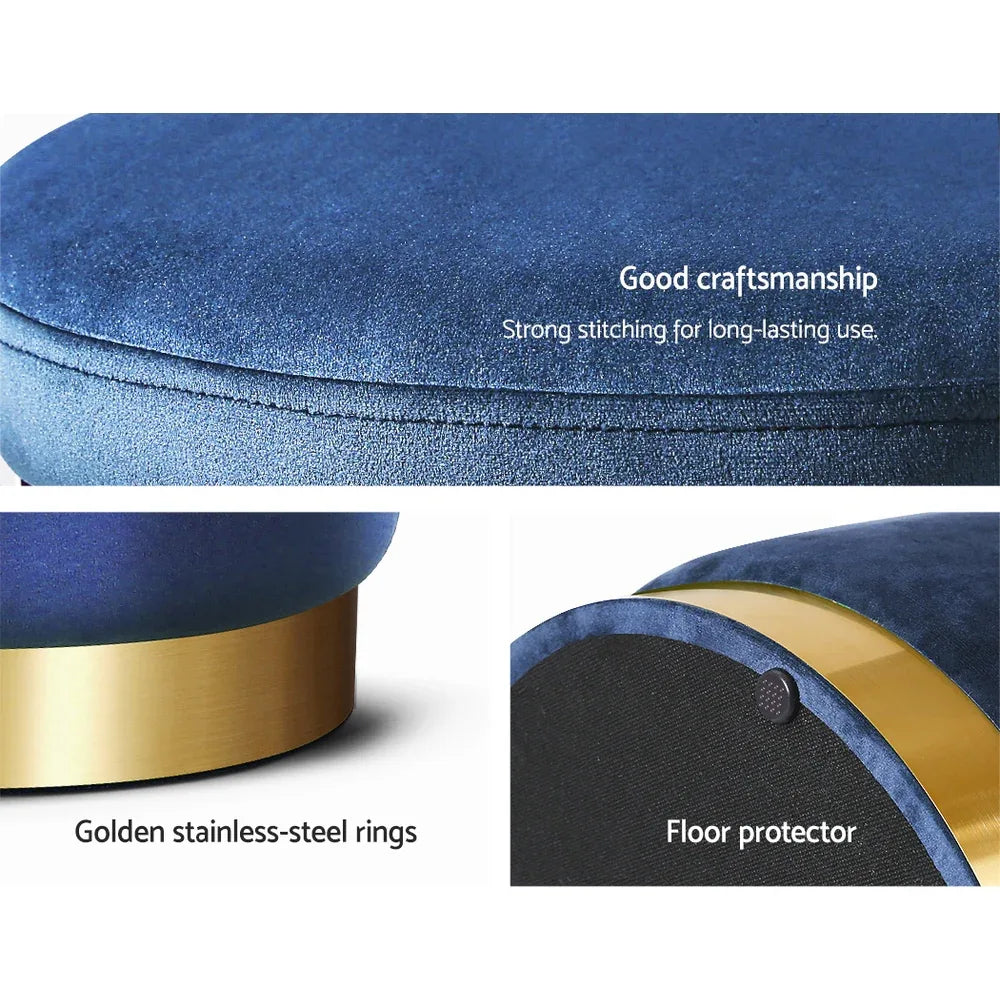 Artiss Ottoman Storage Foot Stool Round Velvet Navy - Mekamart Australia